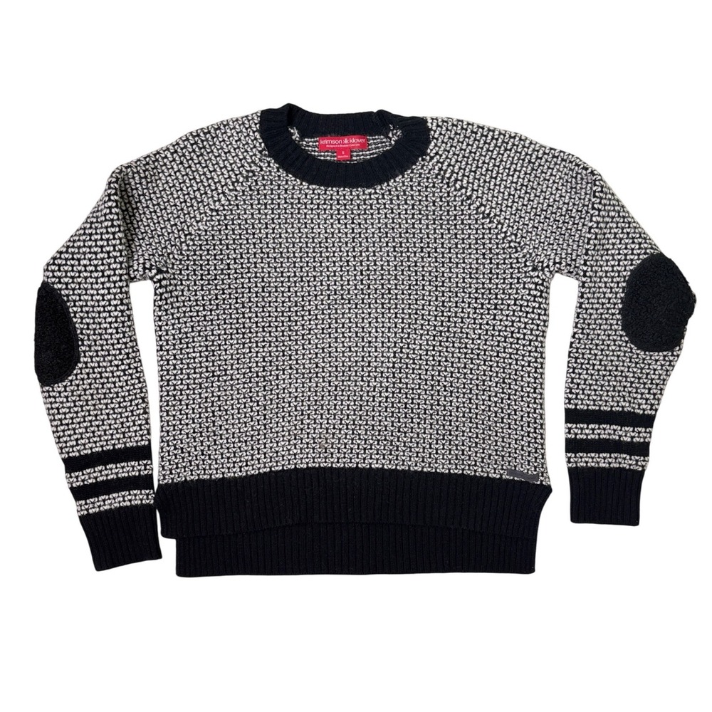 Krimson Klover Wool Blend Womens Sweater Elbow Patch‎ Knit Black White Small